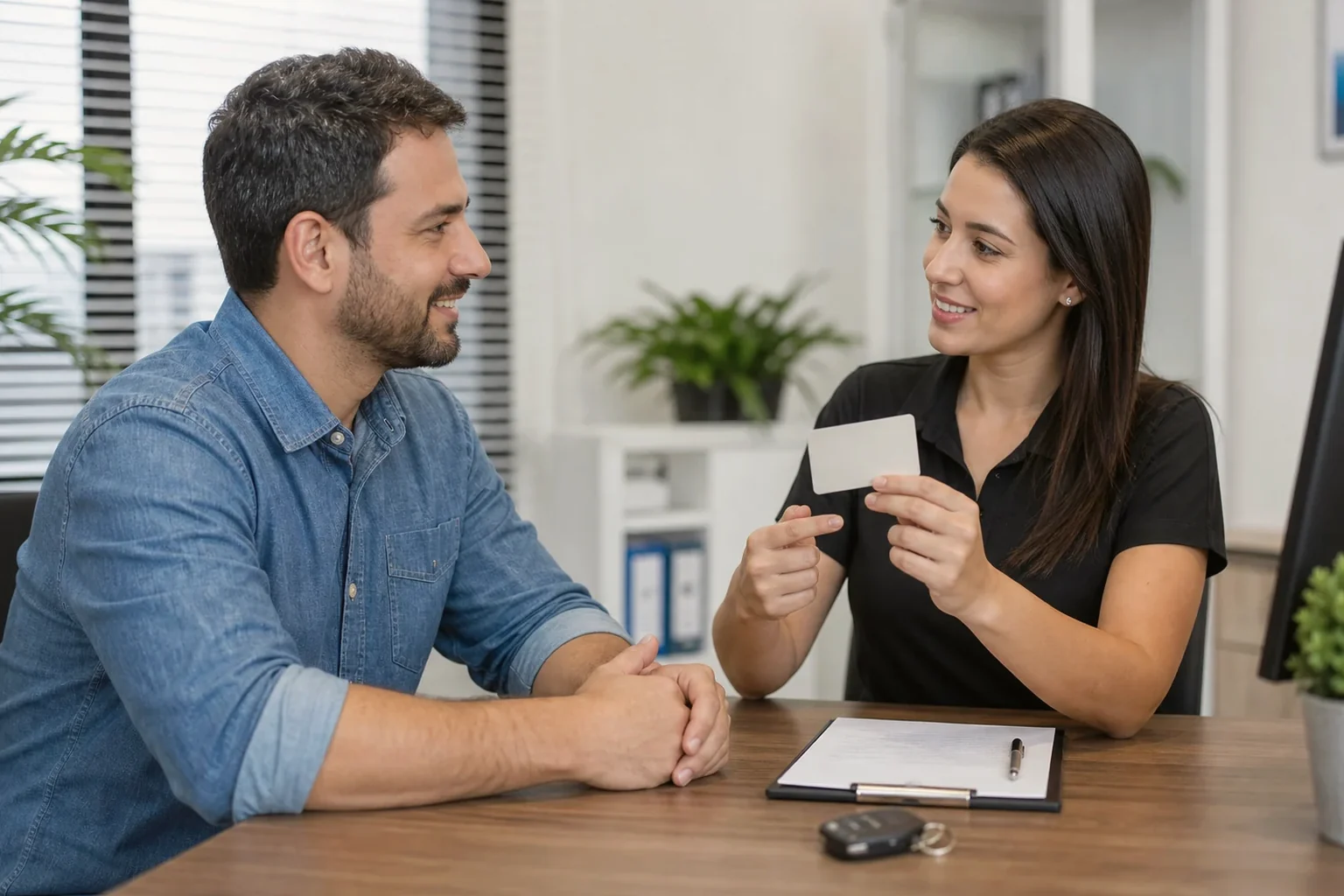 Despachante ajudando cliente na renovação da CNH com documentação necessária.